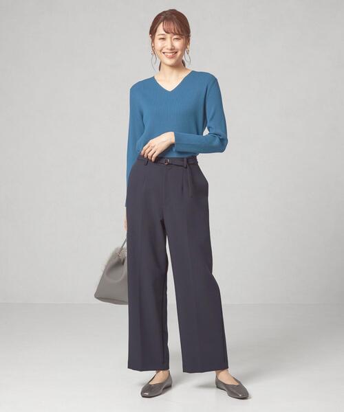 closet story（クローゼットストーリー）の「＜closet story（クローゼットストーリー）＞ダブルクロス セミワイドパンツ -ウォッシャブル-（その他パンツ・レディース・ベージュ/ネイビー/ナチュラル・S/M/L）」の6枚目の写真