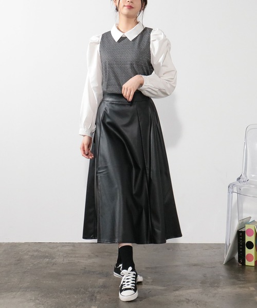 Honeys（ハニーズ）の「合皮フレアスカート（スカート・レディース・ブラック/ベージュ/モカ・S/M/L）」の9枚目の写真