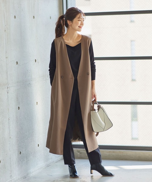 KOBE LETTUCE（コウベレタス）の「2wayジャンスカ風ロングジレジャケット（ベスト・レディース・ブラック/ブラック系その他/ライトベージュ/モカ/ベージュ系その他/ブラウン系その他・1/2）」の4枚目の写真