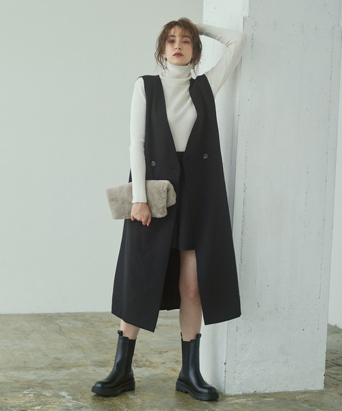 KOBE LETTUCE（コウベレタス）の「2wayジャンスカ風ロングジレジャケット（ベスト・レディース・ブラック/ブラック系その他/ライトベージュ/モカ/ベージュ系その他/ブラウン系その他・1/2）」の7枚目の写真