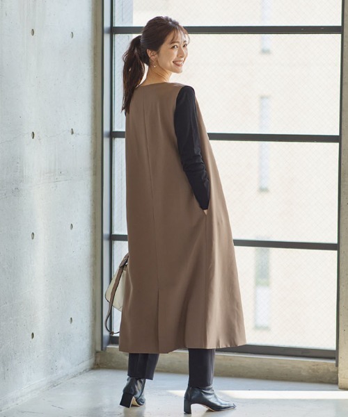 KOBE LETTUCE（コウベレタス）の「2wayジャンスカ風ロングジレジャケット（ベスト・レディース・ブラック/ブラック系その他/ライトベージュ/モカ/ベージュ系その他/ブラウン系その他・1/2）」の10枚目の写真