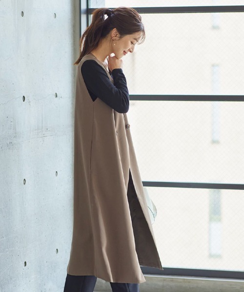 KOBE LETTUCE（コウベレタス）の「2wayジャンスカ風ロングジレジャケット（ベスト・レディース・ブラック/ブラック系その他/ライトベージュ/モカ/ベージュ系その他/ブラウン系その他・1/2）」の13枚目の写真