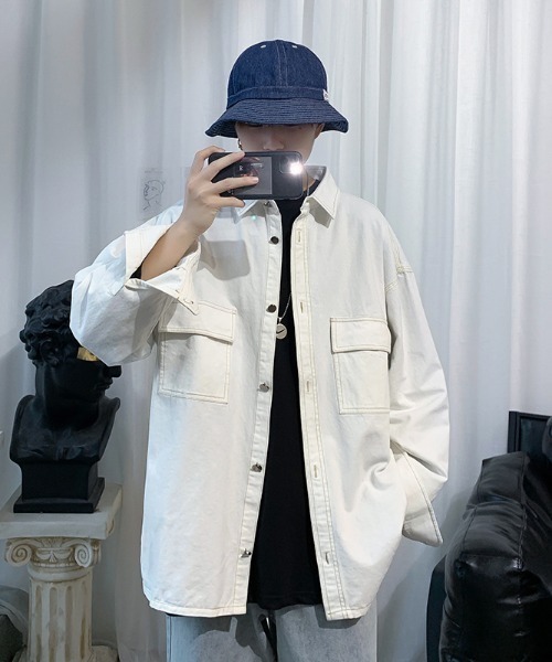 MGV（エムジーヴィー）の「前ポケットシンプルシャツジャケット（カバーオール・メンズ・ブラウン/ホワイト/グレー/ブラック/カーキ・LARGE/X-LARGE/MEDIUM）」の2枚目の写真