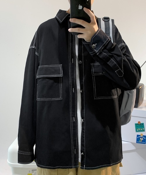 MGV（エムジーヴィー）の「前ポケットシンプルシャツジャケット（カバーオール・メンズ・ブラウン/ホワイト/グレー/ブラック/カーキ・LARGE/X-LARGE/MEDIUM）」の13枚目の写真