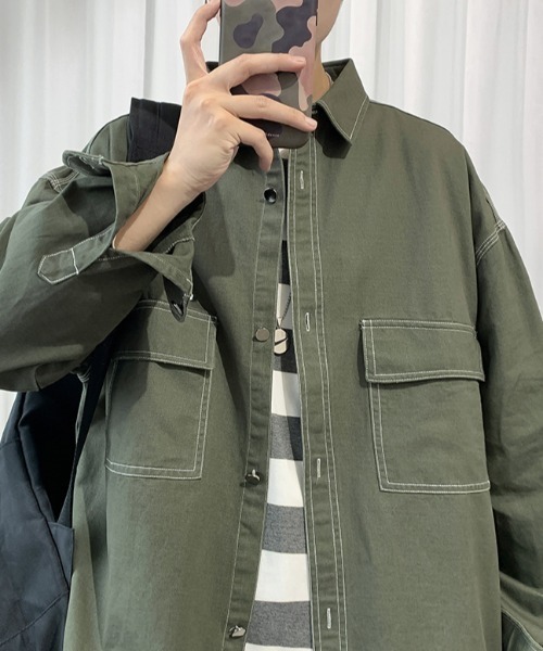 MGV（エムジーヴィー）の「前ポケットシンプルシャツジャケット（カバーオール・メンズ・ブラウン/ホワイト/グレー/ブラック/カーキ・LARGE/X-LARGE/MEDIUM）」の6枚目の写真