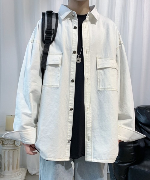 MGV（エムジーヴィー）の「前ポケットシンプルシャツジャケット（カバーオール・メンズ・ブラウン/ホワイト/グレー/ブラック/カーキ・LARGE/X-LARGE/MEDIUM）」の11枚目の写真