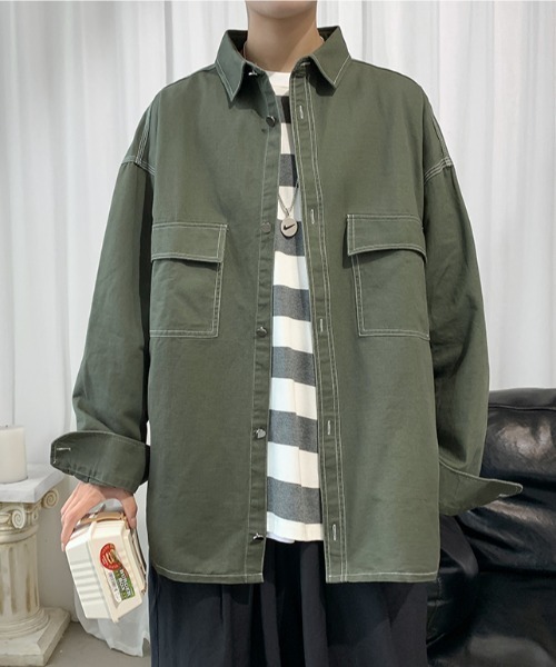 MGV（エムジーヴィー）の「前ポケットシンプルシャツジャケット（カバーオール・メンズ・ブラウン/ホワイト/グレー/ブラック/カーキ・LARGE/X-LARGE/MEDIUM）」の8枚目の写真