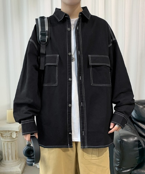 MGV（エムジーヴィー）の「前ポケットシンプルシャツジャケット（カバーオール・メンズ・ブラウン/ホワイト/グレー/ブラック/カーキ・LARGE/X-LARGE/MEDIUM）」の12枚目の写真