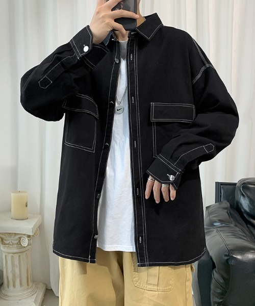 MGV（エムジーヴィー）の「前ポケットシンプルシャツジャケット（カバーオール・メンズ・ブラウン/ホワイト/グレー/ブラック/カーキ・LARGE/X-LARGE/MEDIUM）」の14枚目の写真