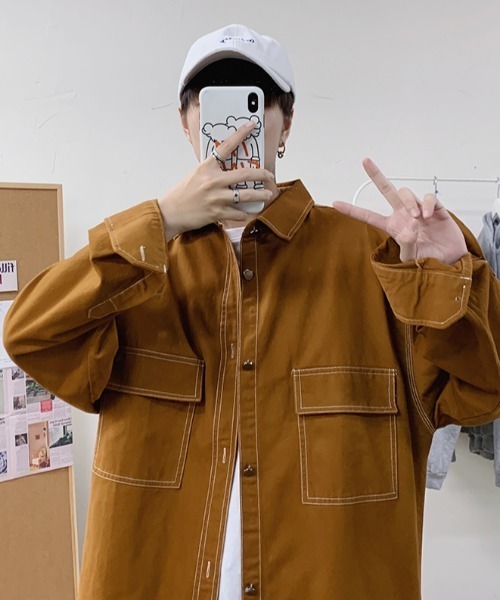 MGV（エムジーヴィー）の「前ポケットシンプルシャツジャケット（カバーオール・メンズ・ブラウン/ホワイト/グレー/ブラック/カーキ・LARGE/X-LARGE/MEDIUM）」の18枚目の写真