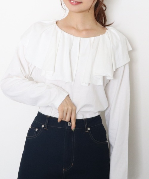 archives(アルシーヴ)の「フリルカラーロンT(Tシャツ/カットソー・レディース・ブラック/ベージュ/オフホワイト・MEDIUM)」の2枚目の写真