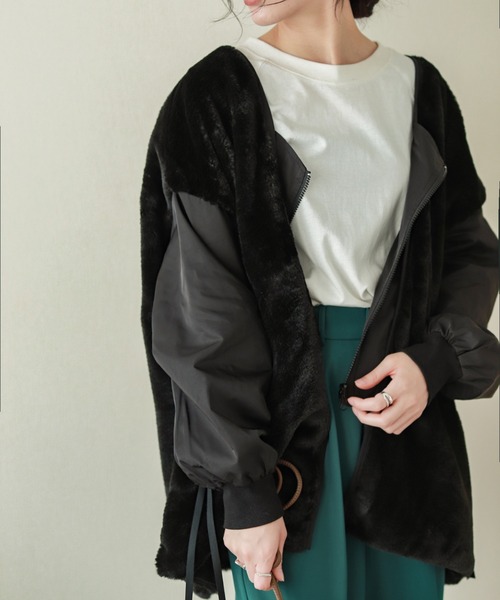 La-gemme(ラジェム)の「異素材切り替えファージャケット(その他アウター・レディース・ブラック/ブラウン/カーキ・フリー)」の11枚目の写真