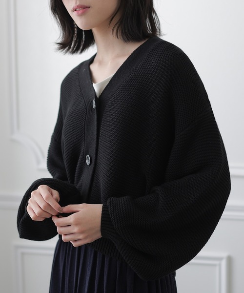 PourVous（プールヴー）の「パフスリーブカーディガン（カーディガン/ボレロ・レディース・ブラック/ベージュ・MEDIUM/X-LARGE/XXX-LARGE）」の8枚目の写真
