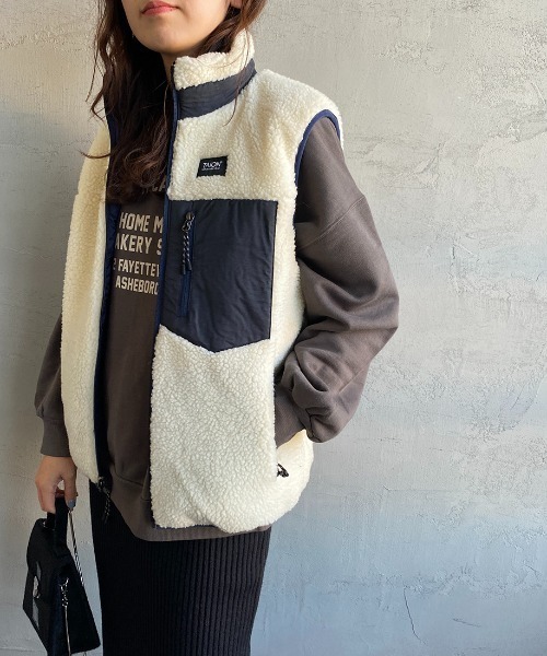 TAION フリース ベージュリバーシブル ベスト TAION（タイオン） ダウンベスト ベスト TAION BOA REVERSIBLE DOWN