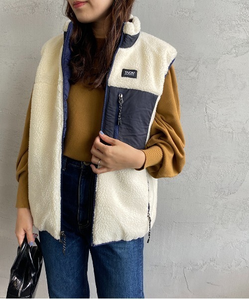 TAION（タイオン）の「【WEB限定】[TAION/タイオン] ダウン×ボアフリース リバーシブルベスト（ダウンベスト・レディース・ライトグレー/ネイビー/ライトブラウン・S/M/L）」の19枚目の写真