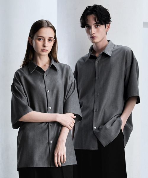 【Parts Lab.】ベーシックレギュラーカラーシャツ グレー　L Parts Lab.】Basic Brushed Polyester Rregular Collar Shirt