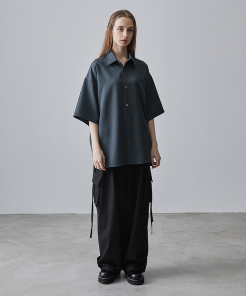 CLORE+cloreクロレRound Tael Shirtラウンドテールシャツ CLEL】TR Loose Half Sleeve Regular Collor Shirt / TR ルーズ半袖