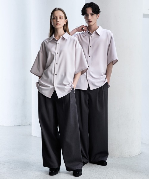 【CLEL】TR Loose Half Sleeve Regular Collar Shirt / TR ルーズ半袖レギュラーカラーシャツ【セットアップ対応】（シャツ/ブラウス）｜CLEL（クレイル）