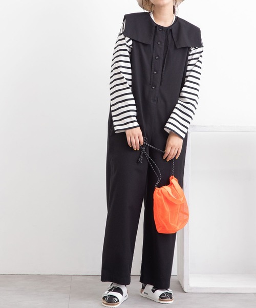 POU DOU DOU（プードゥドゥ）の「スクエアカラーオールインワン（つなぎ/オールインワン・レディース・ブラック/ネイビー/キナリ・3）」の3枚目の写真