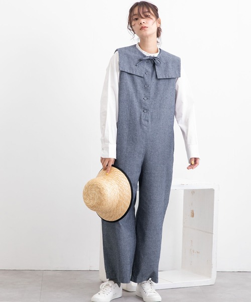 POU DOU DOU（プードゥドゥ）の「スクエアカラーオールインワン（つなぎ/オールインワン・レディース・ブラック/ネイビー/キナリ・3）」の4枚目の写真