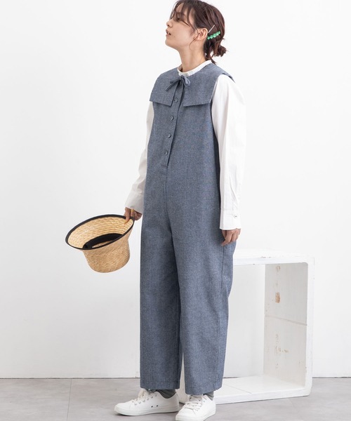 POU DOU DOU（プードゥドゥ）の「スクエアカラーオールインワン（つなぎ/オールインワン・レディース・ブラック/ネイビー/キナリ・3）」の6枚目の写真