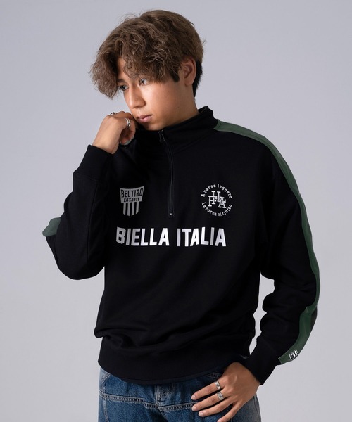 FILA（フィラ）の「FILA フィラ ブランドロゴ ツイルワッペン 刺繍 プリント 裏毛 ハーフジップ 長袖 スウェット トレーナー（スウェット・メンズ・ホワイト/ブラック/ネイビー/ピンク系その他/ブラック系その他/マスタード/ブルー・LL/M/L）」の4枚目の写真