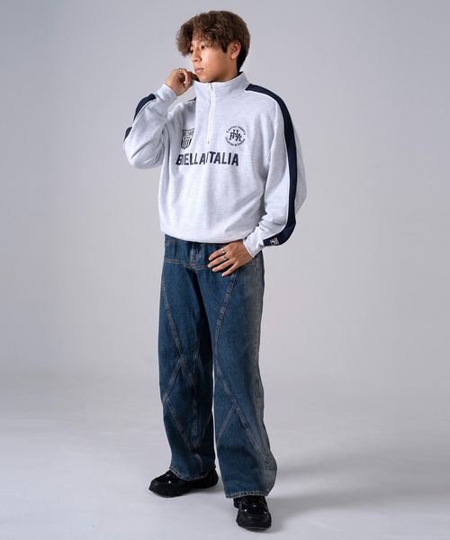 FILA（フィラ）の「FILA フィラ ブランドロゴ ツイルワッペン 刺繍 プリント 裏毛 ハーフジップ 長袖 スウェット トレーナー（スウェット・メンズ・ホワイト/ブラック/ネイビー/ピンク系その他/ブラック系その他/マスタード/ブルー・LL/M/L）」の8枚目の写真