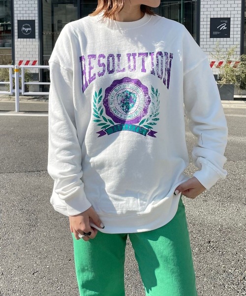 PBLIM（ページボーイリム）の「PAGEBOYLIM/カスレカレッジスウェット（スウェット・レディース・オフホワイト/ピンク/グリーン・MEDIUM/LARGE）」の11枚目の写真