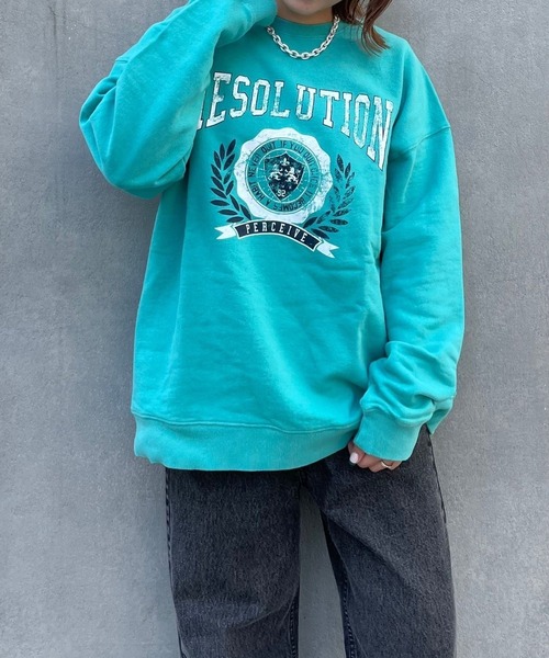 PBLIM（ページボーイリム）の「PAGEBOYLIM/カスレカレッジスウェット（スウェット・レディース・オフホワイト/ピンク/グリーン・MEDIUM/LARGE）」の14枚目の写真