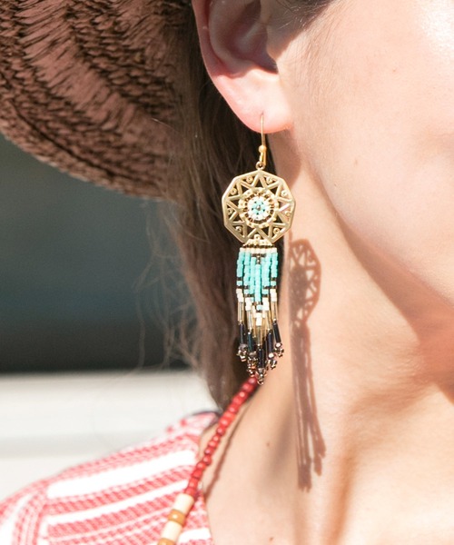 チャイハネ（チャイハネ）の「【チャイハネ】ドリキャシピアス片耳用1pcs（ピアス（片耳用）・レディース・レッド/ターコイズブルー・FREE）」の2枚目の写真