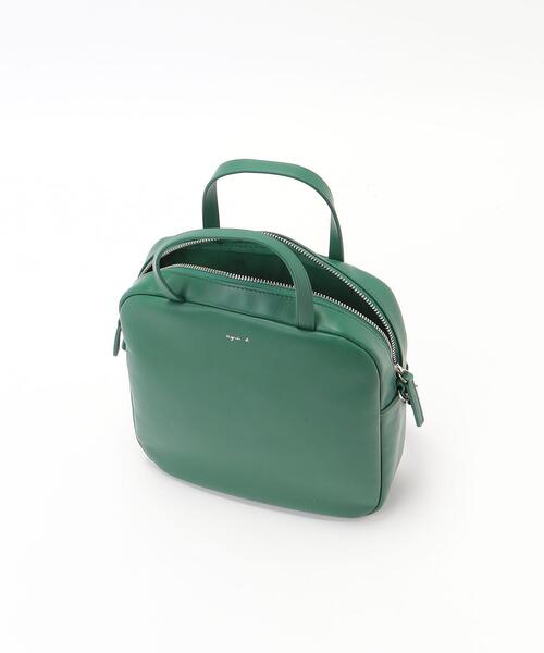 美品★アニエスベー naomi スクエア 2way レザー バッグ グリーン 美品☆アニエスベー naomi スクエア 2way レザー バッグ