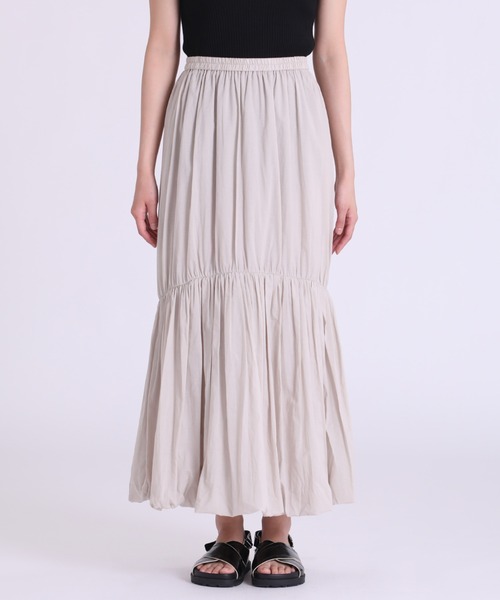 INED CLARO（イネドクラロ）の「ギャザーロングスカート【セットアップ対応】（スカート・レディース・ブラック/サンドグレー・フリー）」の5枚目の写真