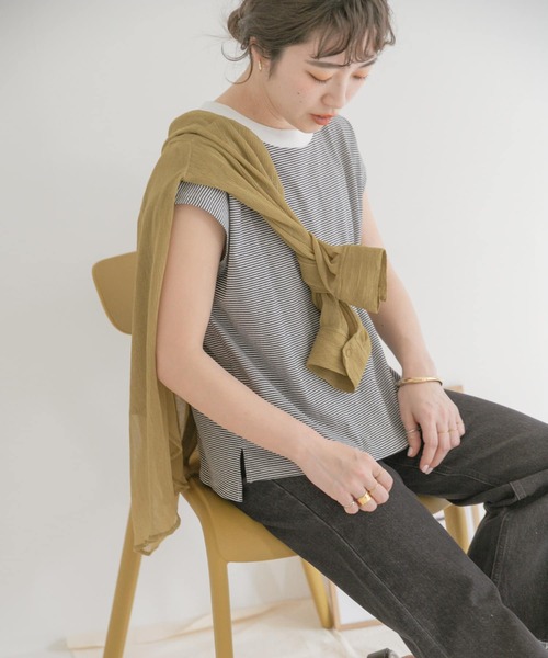 ITEMS URBANRESEARCH（アイテムズ アーバンリサーチ）の「クルーネックボーダーノースリーブTシャツ（Tシャツ/カットソー・レディース・ホワイト系その他/ブラック系その他/グリーン系その他・FREE）」の5枚目の写真