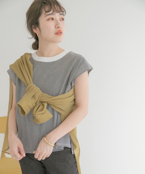 ITEMS URBANRESEARCH（アイテムズ アーバンリサーチ）の「クルーネックボーダーノースリーブTシャツ（Tシャツ/カットソー・レディース・ホワイト系その他/ブラック系その他/グリーン系その他・FREE）」の6枚目の写真
