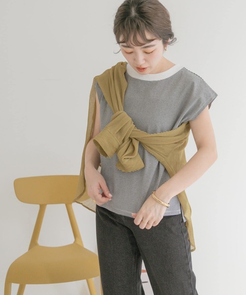 ITEMS URBANRESEARCH（アイテムズ アーバンリサーチ）の「クルーネックボーダーノースリーブTシャツ（Tシャツ/カットソー・レディース・ホワイト系その他/ブラック系その他/グリーン系その他・FREE）」の7枚目の写真