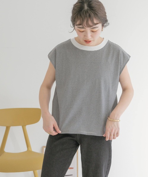 ITEMS URBANRESEARCH（アイテムズ アーバンリサーチ）の「クルーネックボーダーノースリーブTシャツ（Tシャツ/カットソー・レディース・ホワイト系その他/ブラック系その他/グリーン系その他・FREE）」の12枚目の写真