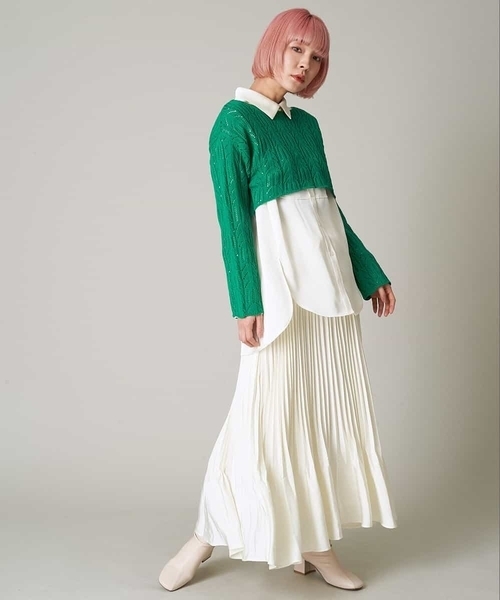 A de a.v.v（アードアー・ヴェ・ヴェ）の「透かしショート丈ニット（ニット/セーター・レディース・ホワイト/ピンク/グリーン・39）」の5枚目の写真