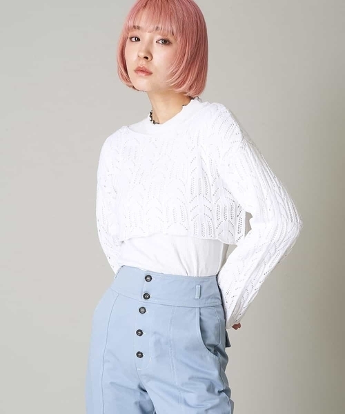 A de a.v.v（アードアー・ヴェ・ヴェ）の「透かしショート丈ニット（ニット/セーター・レディース・ホワイト/ピンク/グリーン・39）」の9枚目の写真