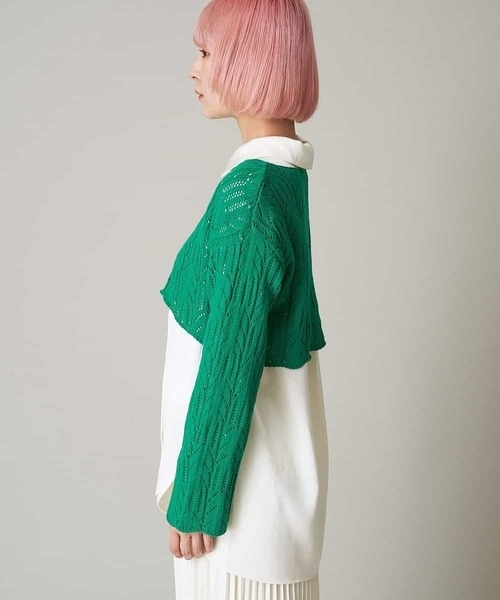 A de a.v.v（アードアー・ヴェ・ヴェ）の「透かしショート丈ニット（ニット/セーター・レディース・ホワイト/ピンク/グリーン・39）」の10枚目の写真