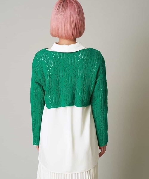 A de a.v.v（アードアー・ヴェ・ヴェ）の「透かしショート丈ニット（ニット/セーター・レディース・ホワイト/ピンク/グリーン・39）」の11枚目の写真