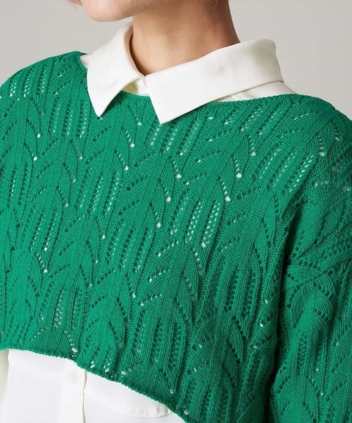 A de a.v.v（アードアー・ヴェ・ヴェ）の「透かしショート丈ニット（ニット/セーター・レディース・ホワイト/ピンク/グリーン・39）」の12枚目の写真