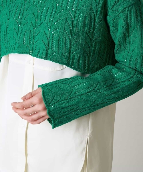 A de a.v.v（アードアー・ヴェ・ヴェ）の「透かしショート丈ニット（ニット/セーター・レディース・ホワイト/ピンク/グリーン・39）」の13枚目の写真