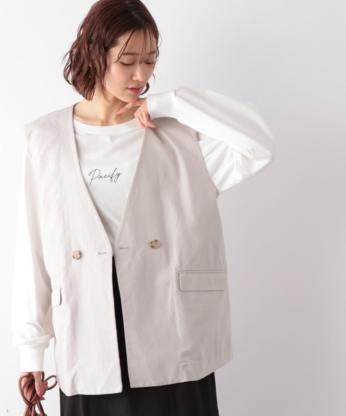 GLOBAL WORK(グローバルワーク)の「フレンチリネンコンジレ/272134(その他アウター・レディース・ブラック/グレイッシュベージュ/グリーン・FREE)」の3枚目の写真