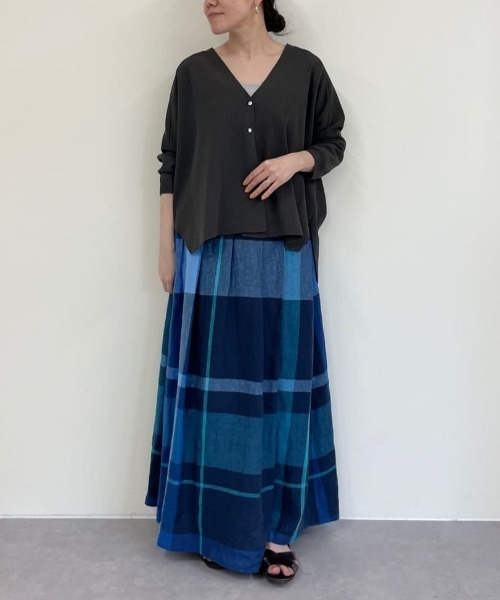 美品 BEARDSLEY リネンビッグチェックスカート 麻 美品 BEARDSLEY リネンビッグチェックスカート