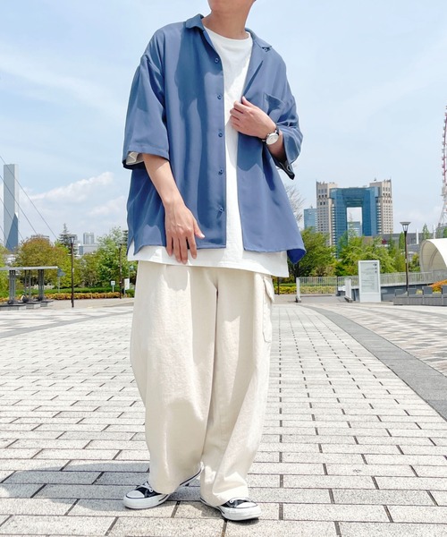 PairPair（ペアペア）の「BASICオープンカラーシャツ(ユニセックス)（シャツ/ブラウス・メンズ・グリーン/アイボリー/ブルー系・MEDIUM/LARGE）」の21枚目の写真