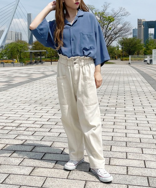 ブラウス シャツ ユニセックス ブルーマーブル オープンカラーシャツ レディース メンズ ブラッシュマーブルグラデオープンカラーシャツ(半袖)（シャツ