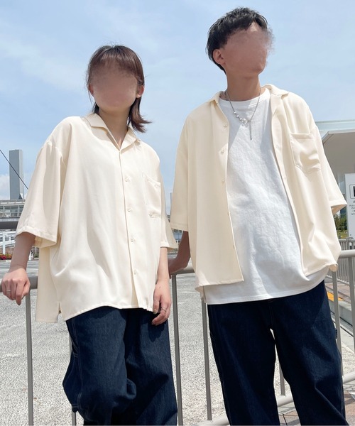 ブラウス シャツ ユニセックス ブルーマーブル オープンカラーシャツ レディース メンズ ブラッシュマーブルグラデオープンカラーシャツ(半袖)（シャツ