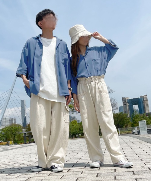 PairPair（ペアペア）の「BASICオープンカラーシャツ(ユニセックス)（シャツ/ブラウス・メンズ・グリーン/アイボリー/ブルー系・MEDIUM/LARGE）」の16枚目の写真