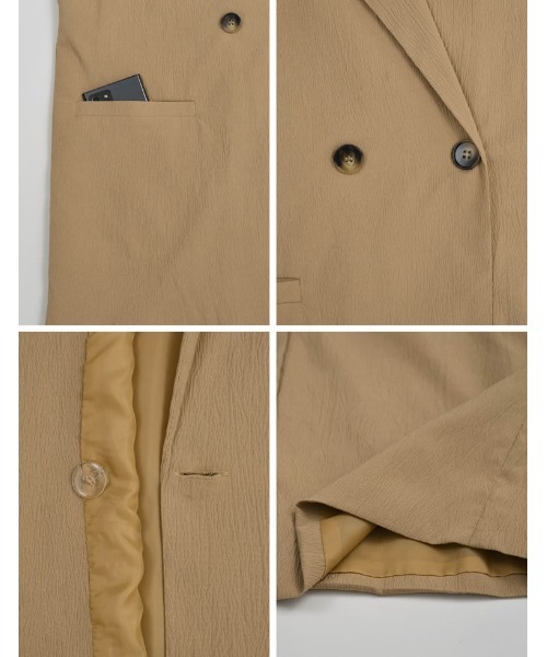 【定価22,000円】 Aga　ノースリーブジャケット　ジレ　グレージュ　M 低身長サイズ有]クレープノースリーブジレジャケット