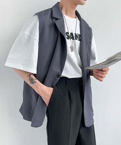 MGV(エムジーヴィー)の「シングルテーラードジレ(ベスト・メンズ・ブラック/グレー・MEDIUM/LARGE/X-LARGE)」の16枚目の写真